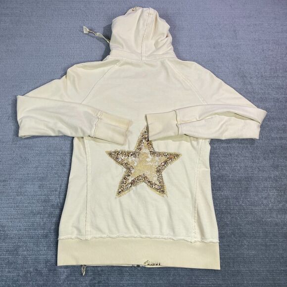 TWISTED HEART Sweaters - Twisted Heart Sweater Women L Yellow Full Zip Hoodie Star Sequin Y2K Grunge